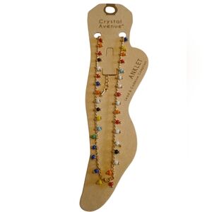Crystal Avenue anklet features a gold-toned chain adorned with small beads